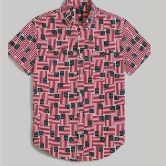 J Crew Factory American Flag Printed Shirt Large Red White Blue AO575 - Picture 8 of 8